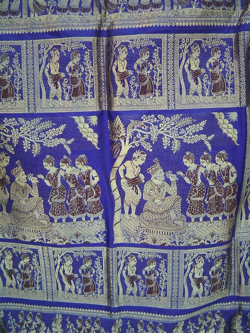 Social media story and reel ads showcasing intricate mythological motif weaving on Baluchari silk in Bishnupur