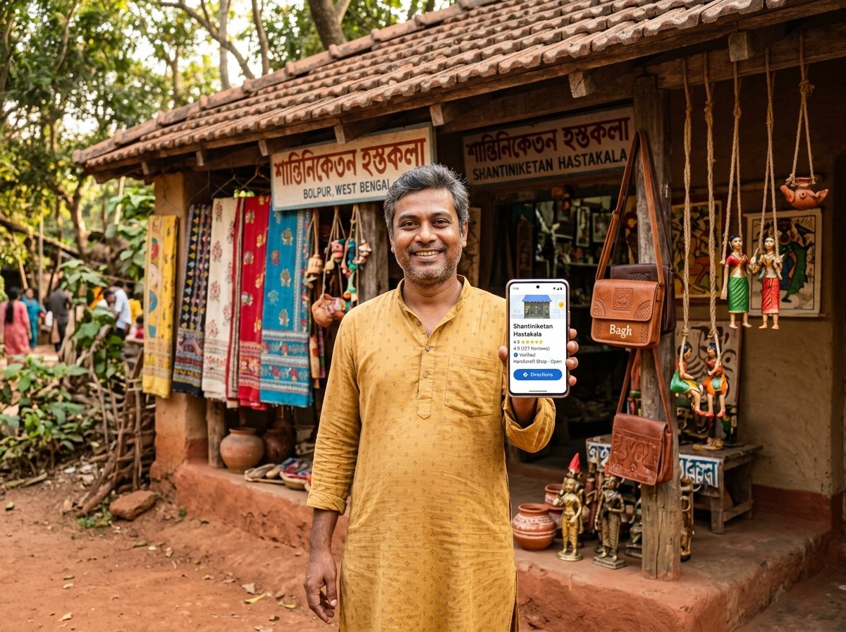 Google Business Profile 5-star verified map listing for boutique handicraft store in Bolpur