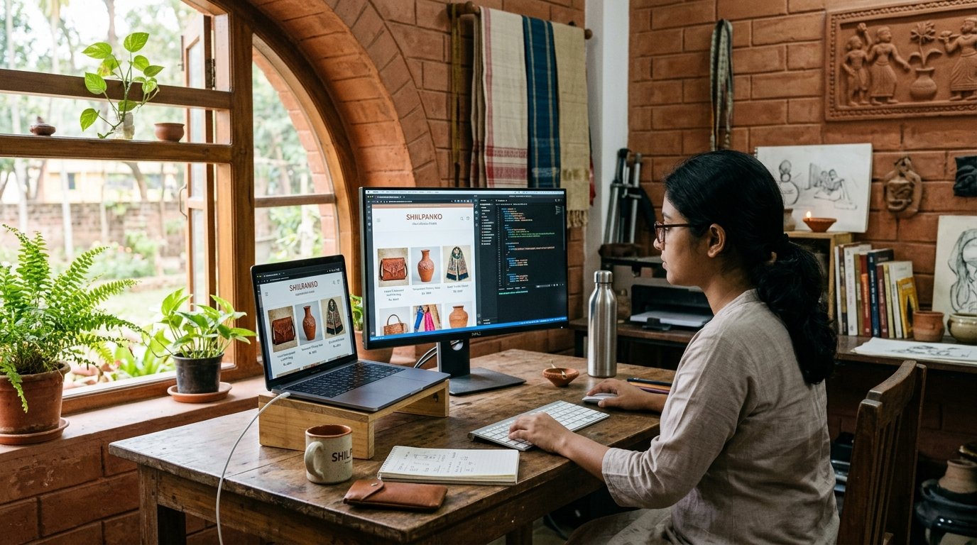 Mobile-first e-commerce website for Santiniketan leather bags and terracotta crafts in Bolpur