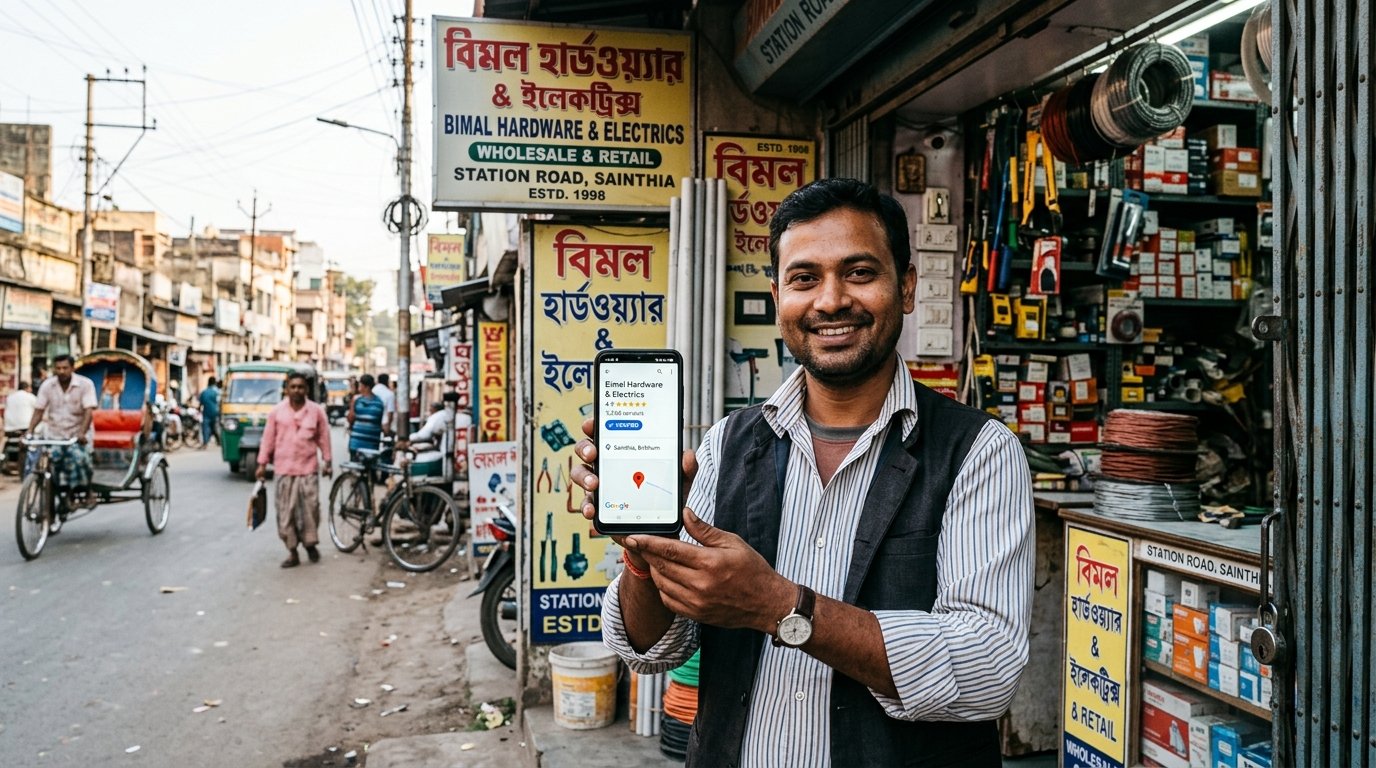 Google Maps 3-pack verified storefront directions for Station Road hardware store in Sainthia
